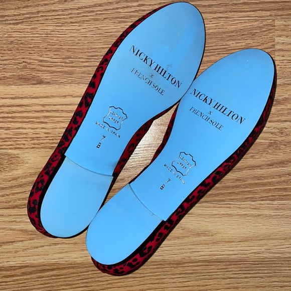 NICKY HILTON x FRENCH SOLE Red Black Animal Print Ballet Flats Leather Sz 7 - Picture 8 of 10